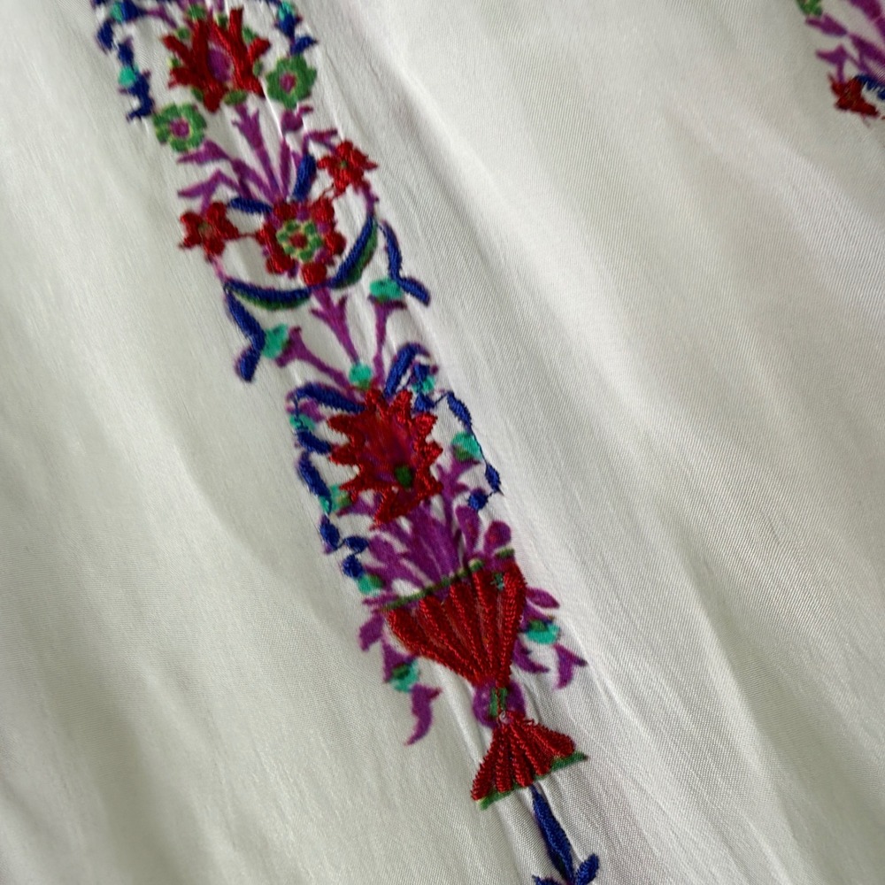 Sundance Laisella Kaftan Dress Womens S White Embroidered Tassel Ruffle Maxi - Picture 14 of 15